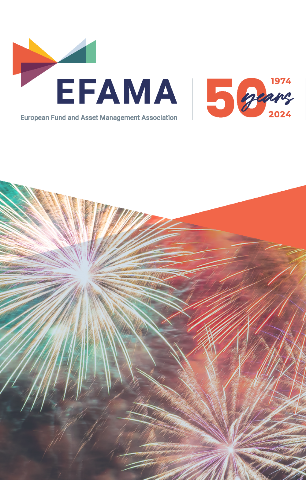 Cover of EFAMA's Annual Review on a background of fireworks to celebrate its 50th anniversary