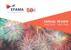 Cover of EFAMA's Annual Review on a background of fireworks to celebrate its 50th anniversary
