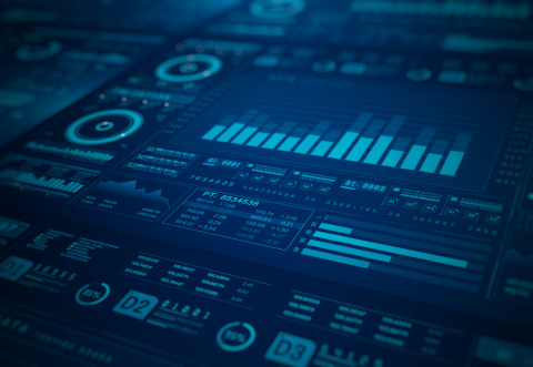 a dramatic view of bar charts and graphs all in dark blue and black